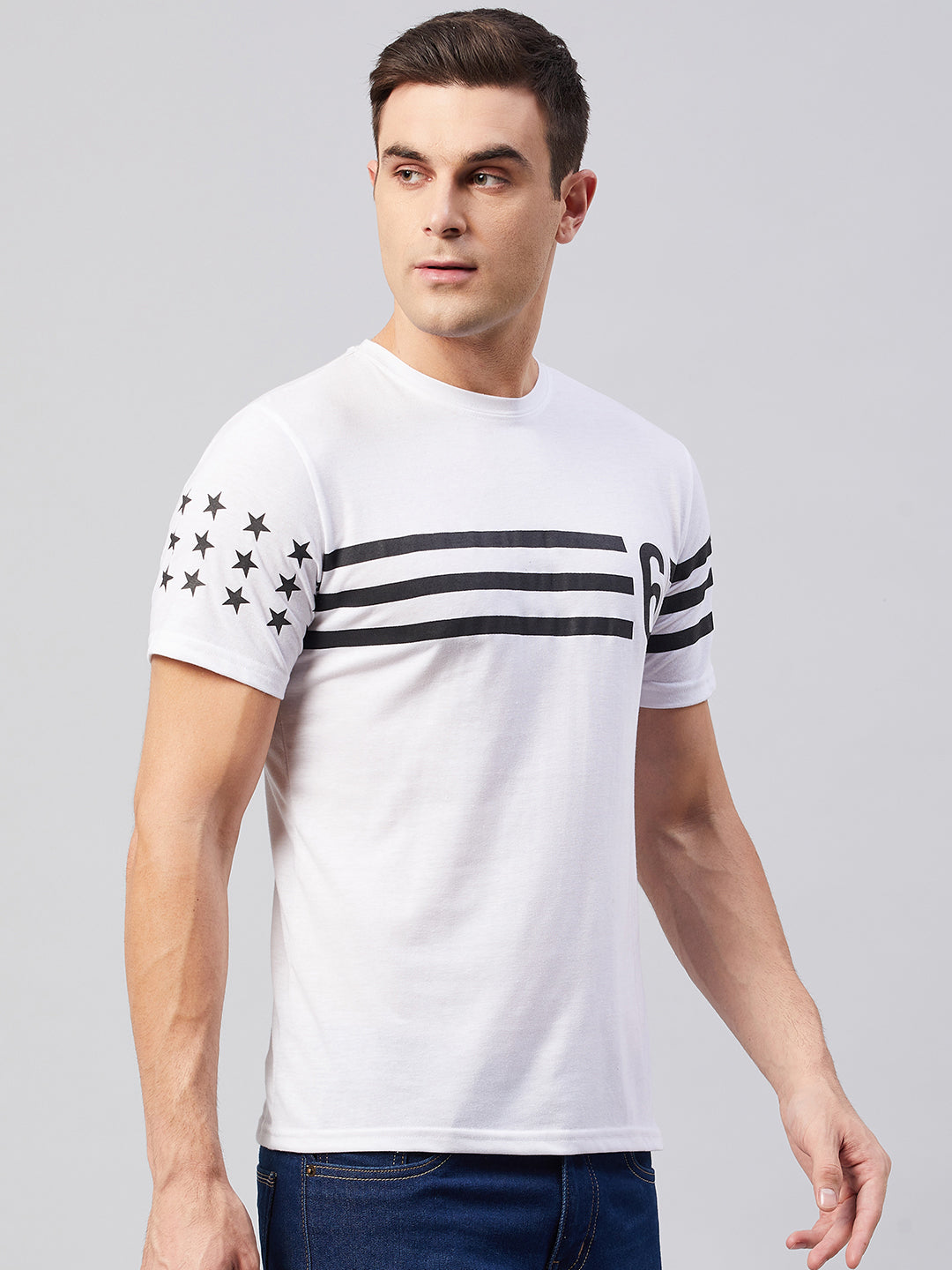 White Half Sleeve Stripe  Summer T-shirt