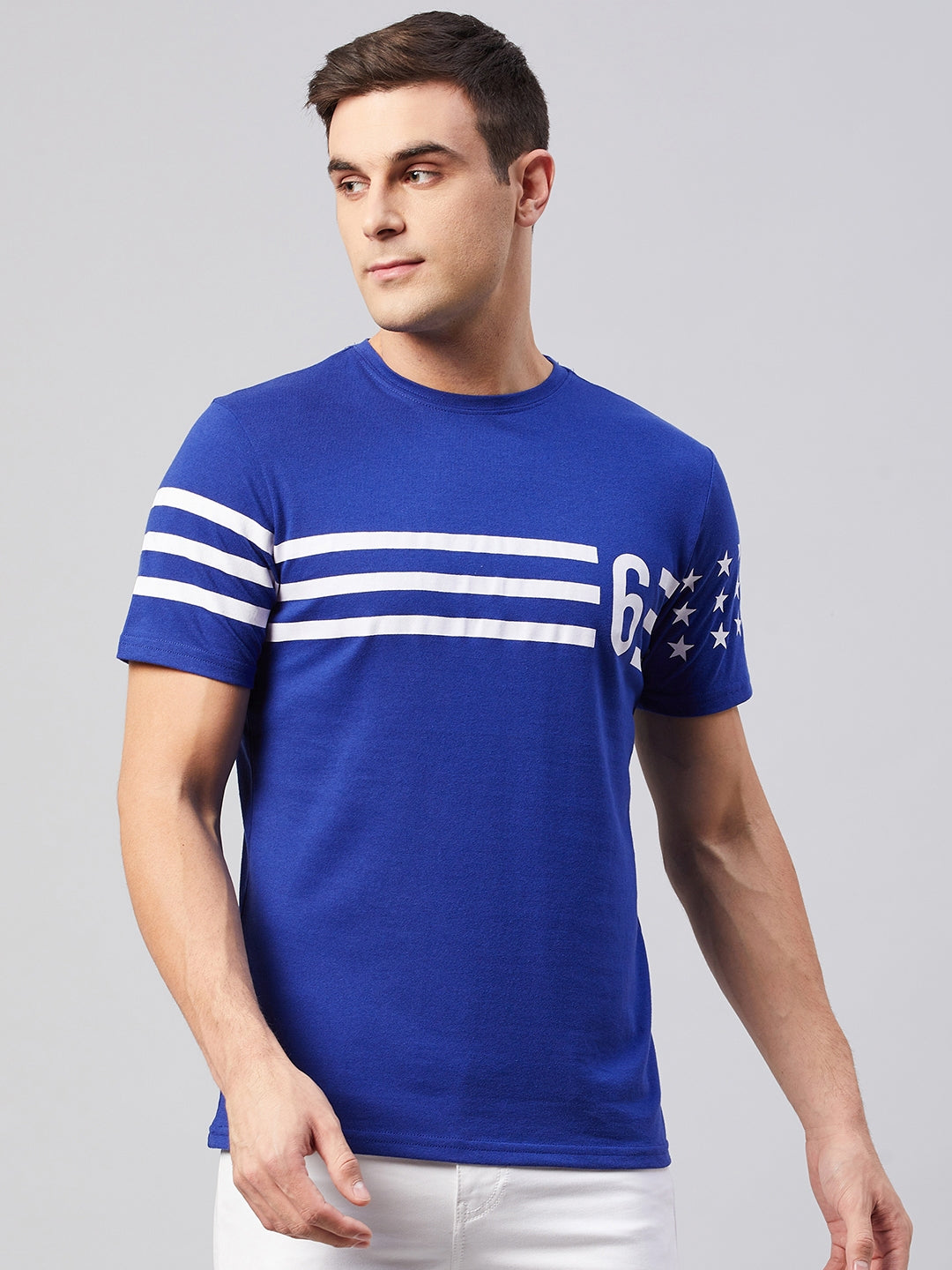 Royal Blue Half Sleeve Stripe  Summer T-shirt