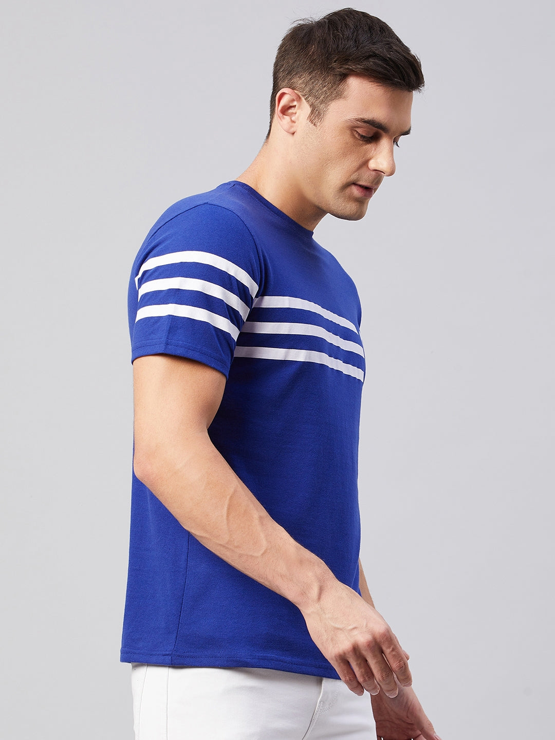 Royal Blue Half Sleeve Stripe  Summer T-shirt