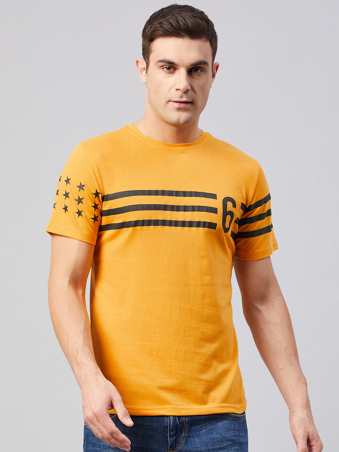 Yellow Half Sleeve Stripe  Summer T-shirt