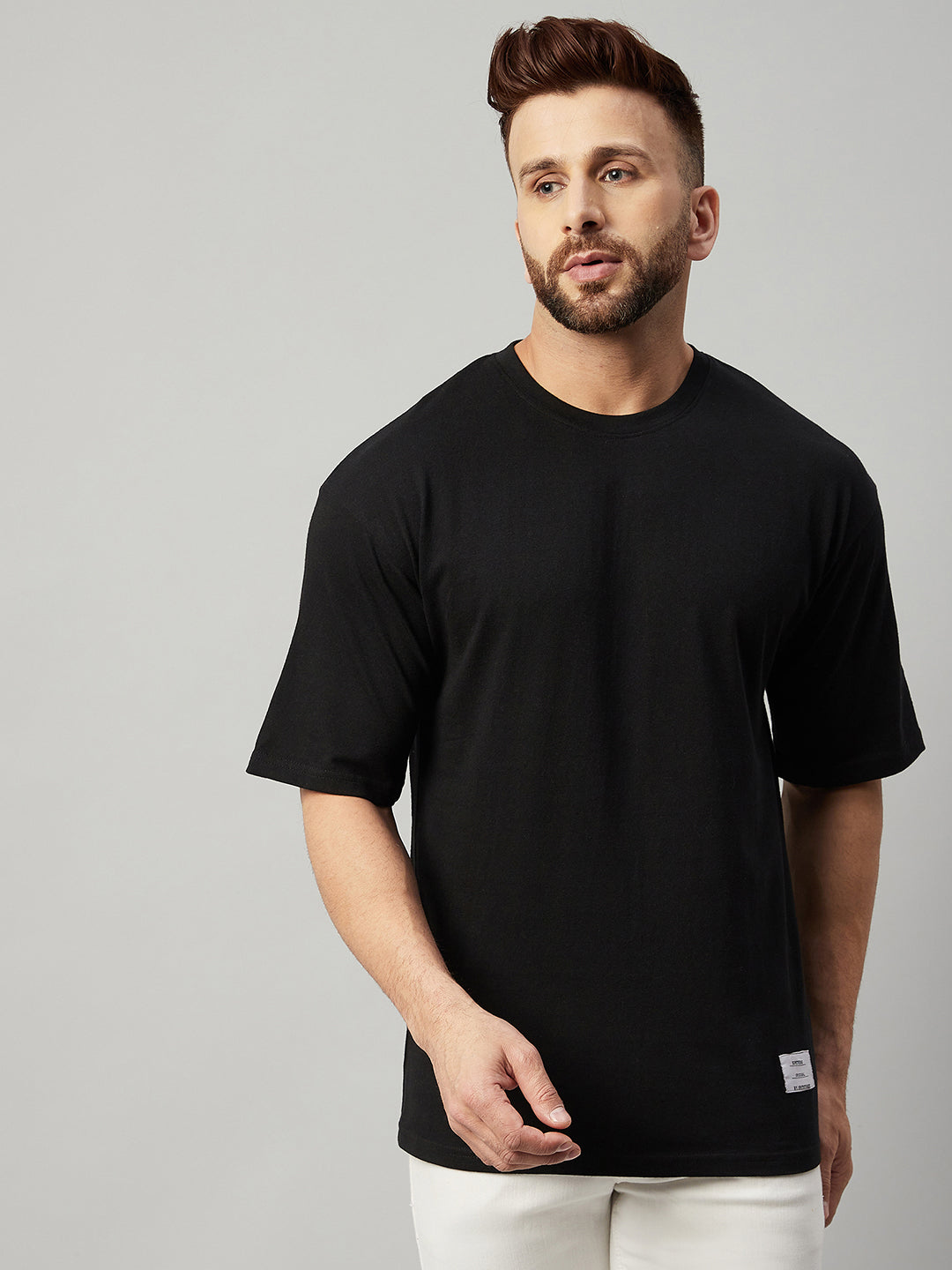 Black Half Sleeve Oversized Solid T-Shirt