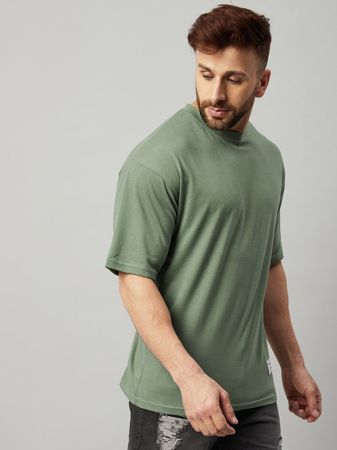 Moss Green Half Sleeve Oversized Solid T-Shirt