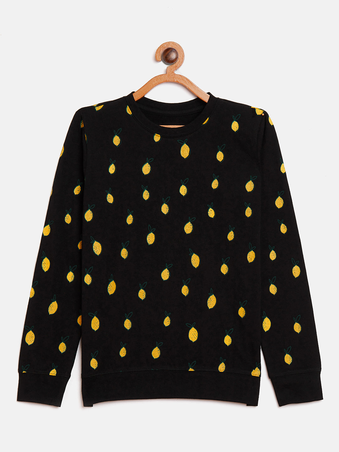 Black/Yellow Kids Full Sleeves Round Neck Printed T-Shirt
