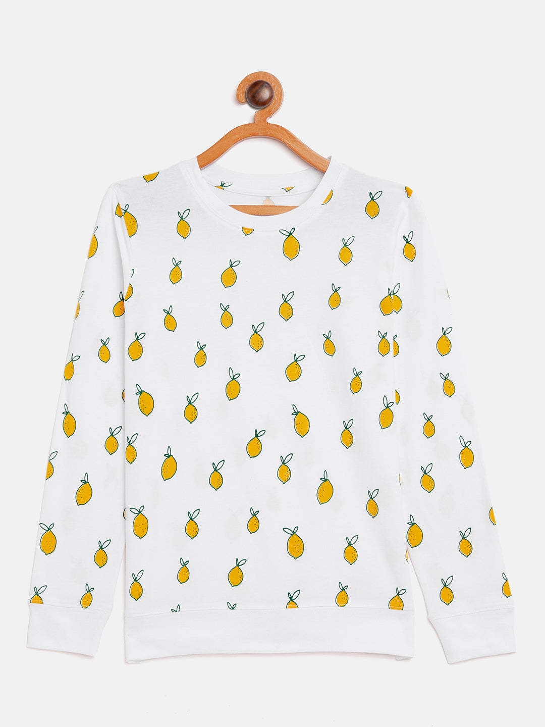 White/Yellow Kids Full Sleeves Round Neck Printed T-Shirt