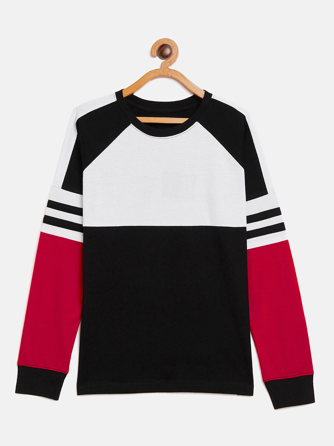 Black/White/Red Kids Full Sleeves Round NeckT-Shirt