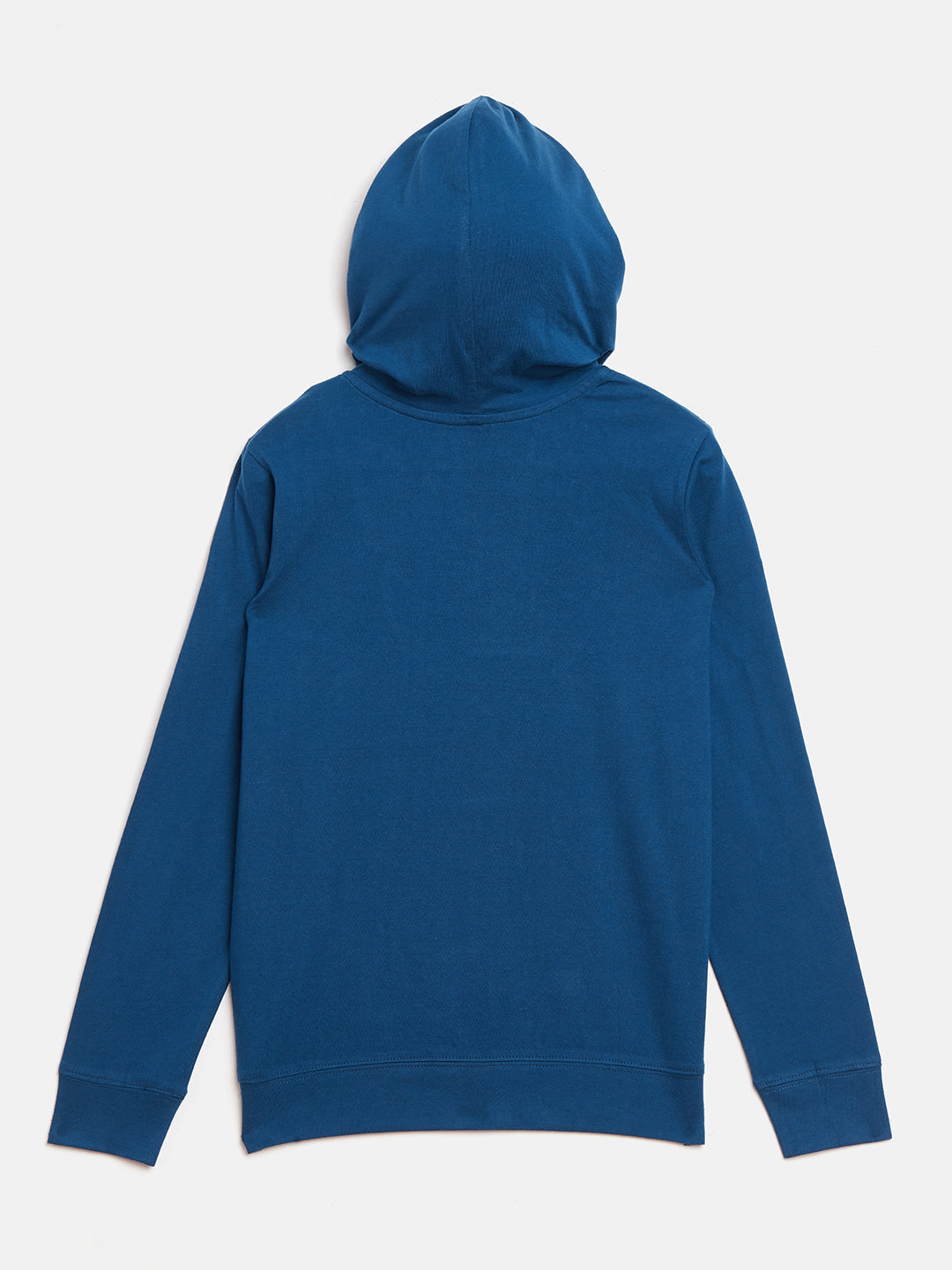 Indigo/Grey Melange Kids Full Sleeves Hooded T-Shirt
