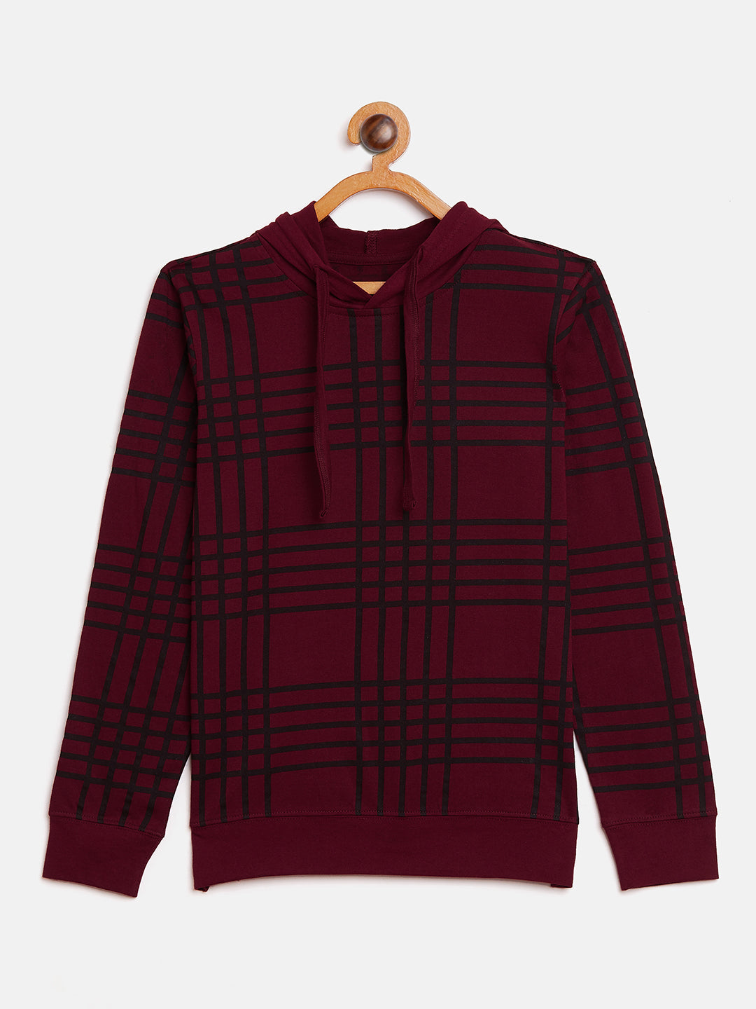 Maroon Kids Full Sleeves Printed Hooded T-Shirt