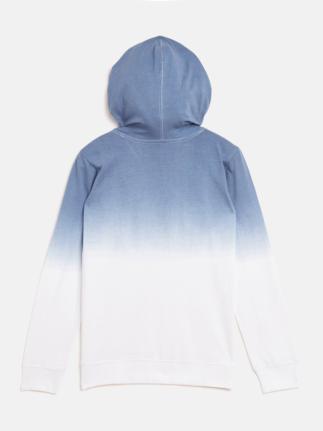 White/Blue Kids Full Sleeves Ombre Dyeing Hooded T-Shirt