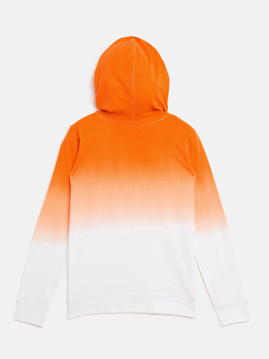 White/Orange Kids Full Sleeves Ombre Dyeing Hooded T-Shirt