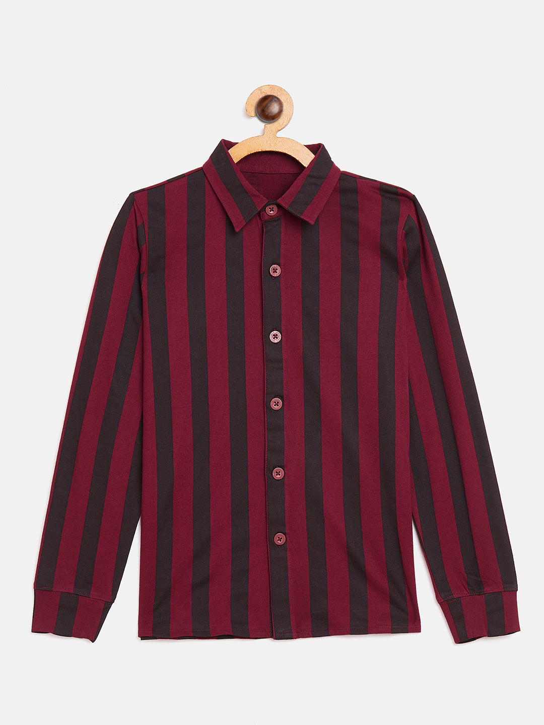 Maroon/Black Kids Full Sleeves Vertical Striped Printed Shirt