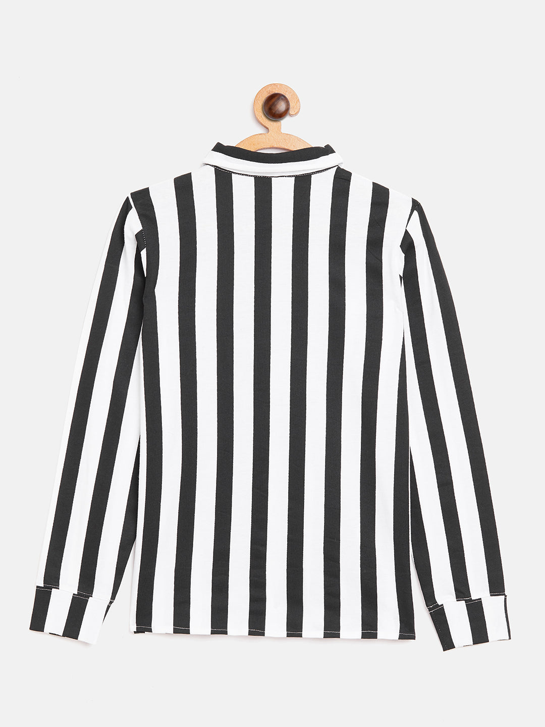 White/Black Kids Full Sleeves Vertical Striped Printed Shirt