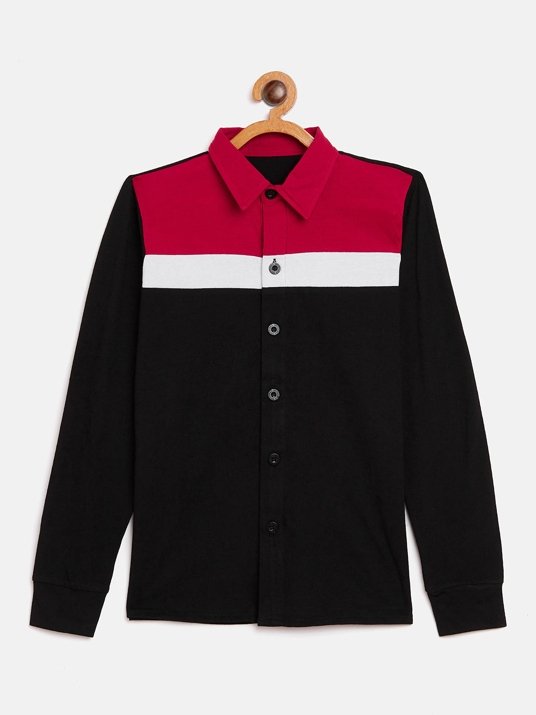 Black/Red/White Kids Full Sleeves Color Block Shirt