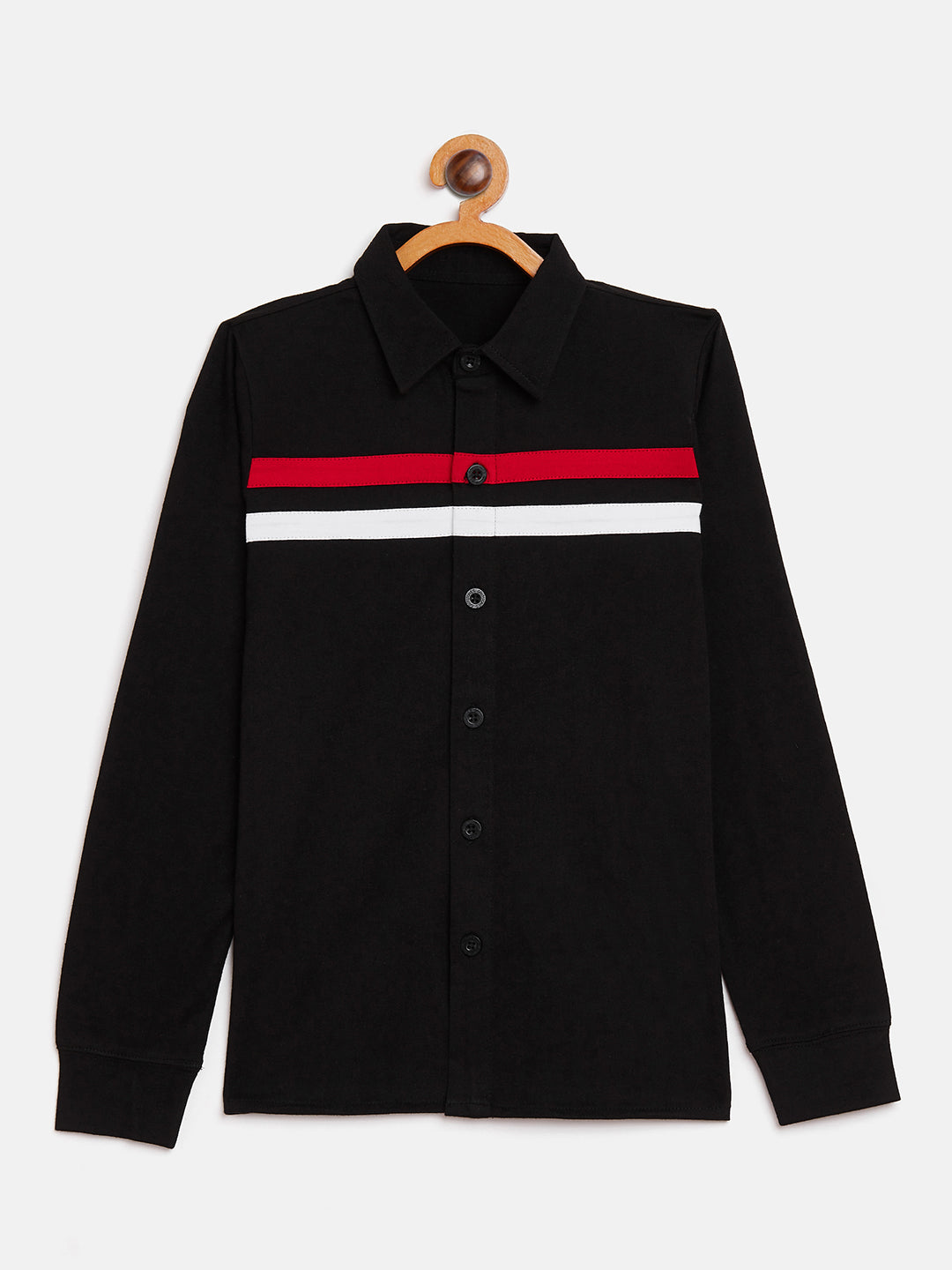 Black/Red/White Kids Full Sleeves Color Block Shirt