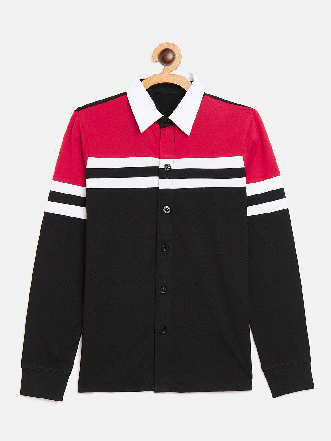 Black/Red/White Kids Full Sleeves Color Block Shirt