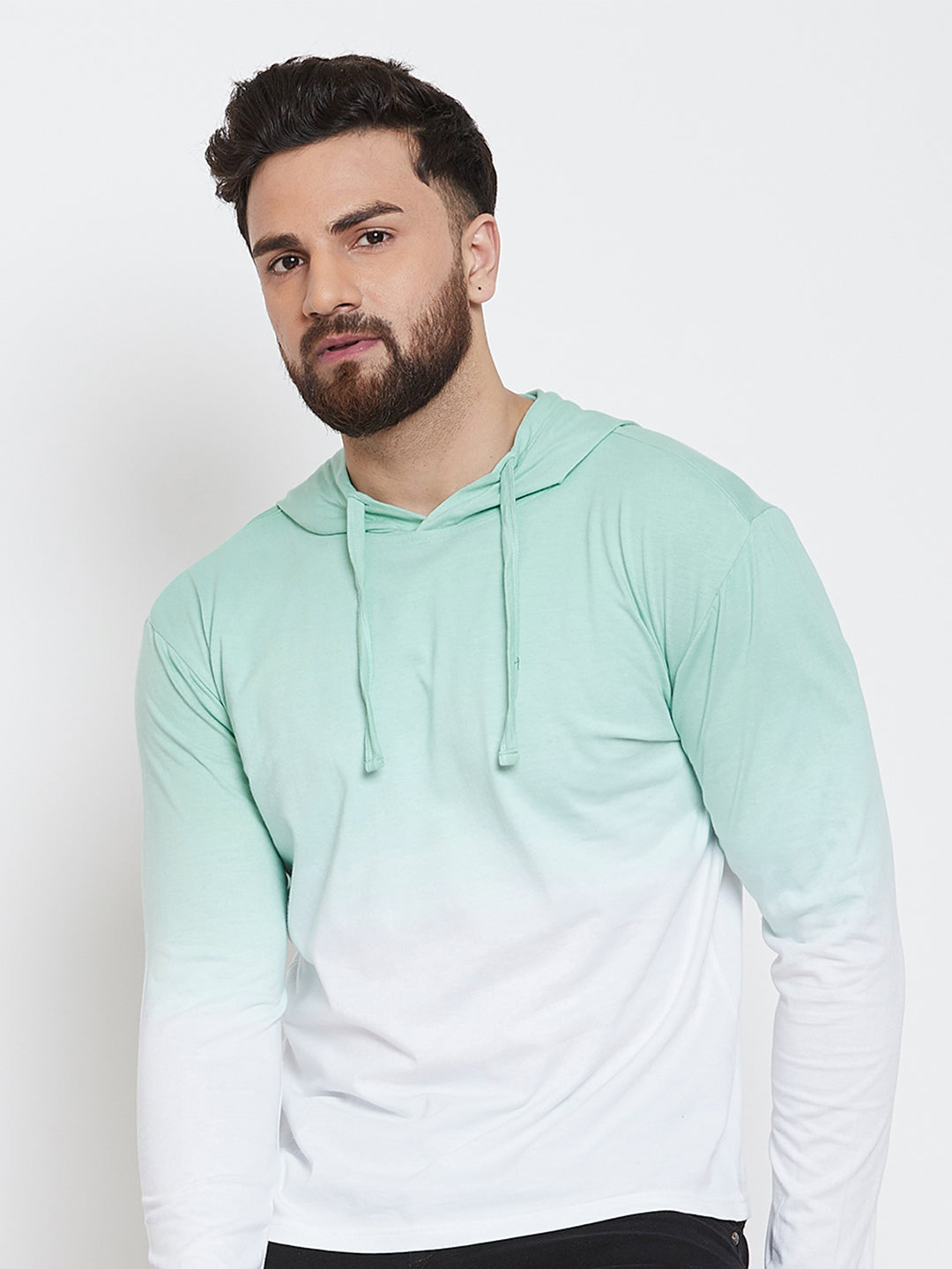 White Tie Dye Full Sleeve Hooded T-Shirt