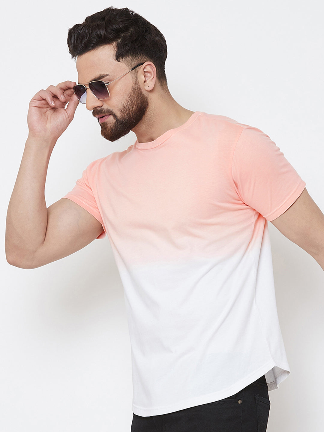 White/Pink Tie Dye Half Sleeve Round Neck T-Shirt