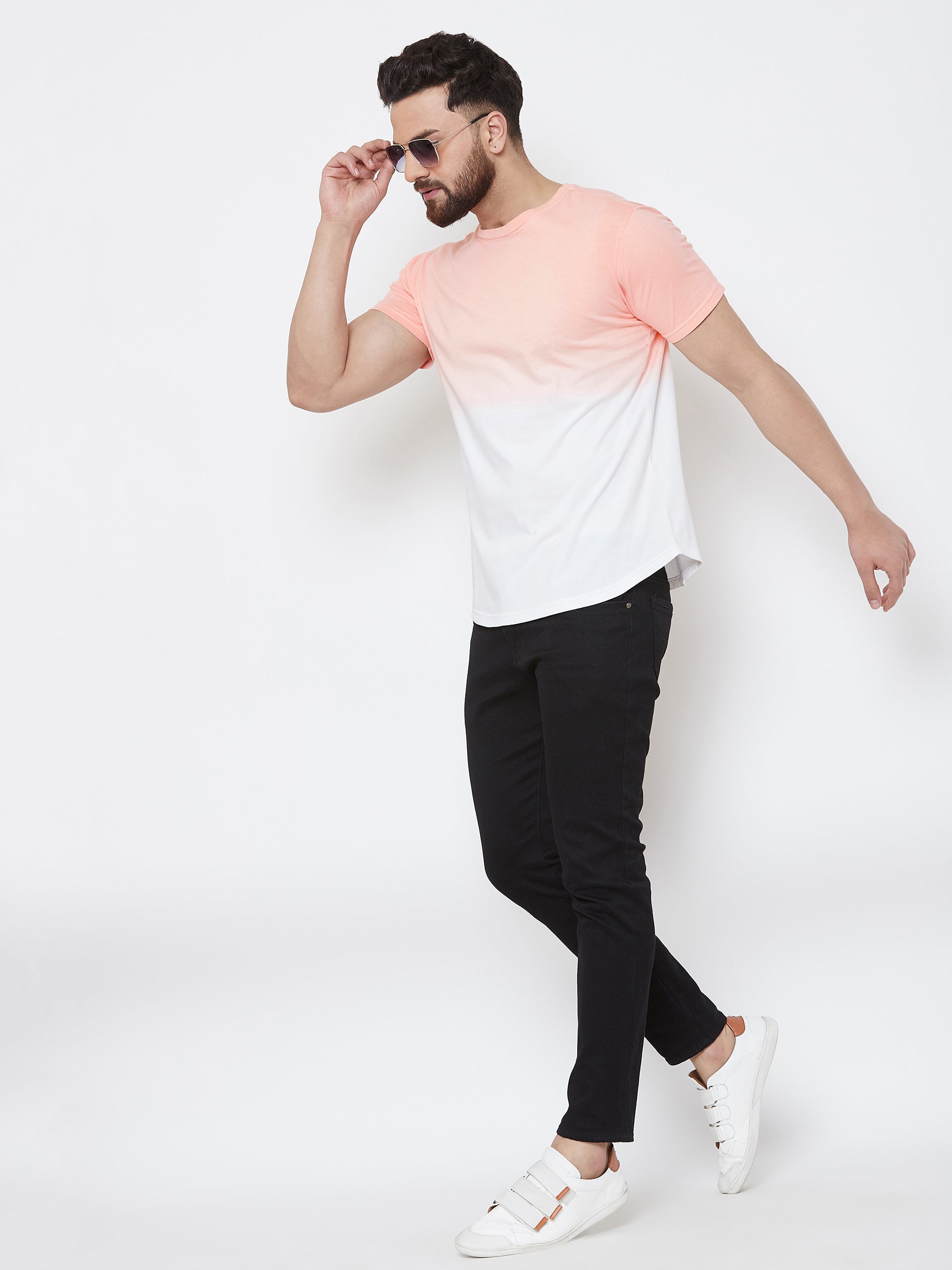 White/Pink Tie Dye Half Sleeve Round Neck T-Shirt