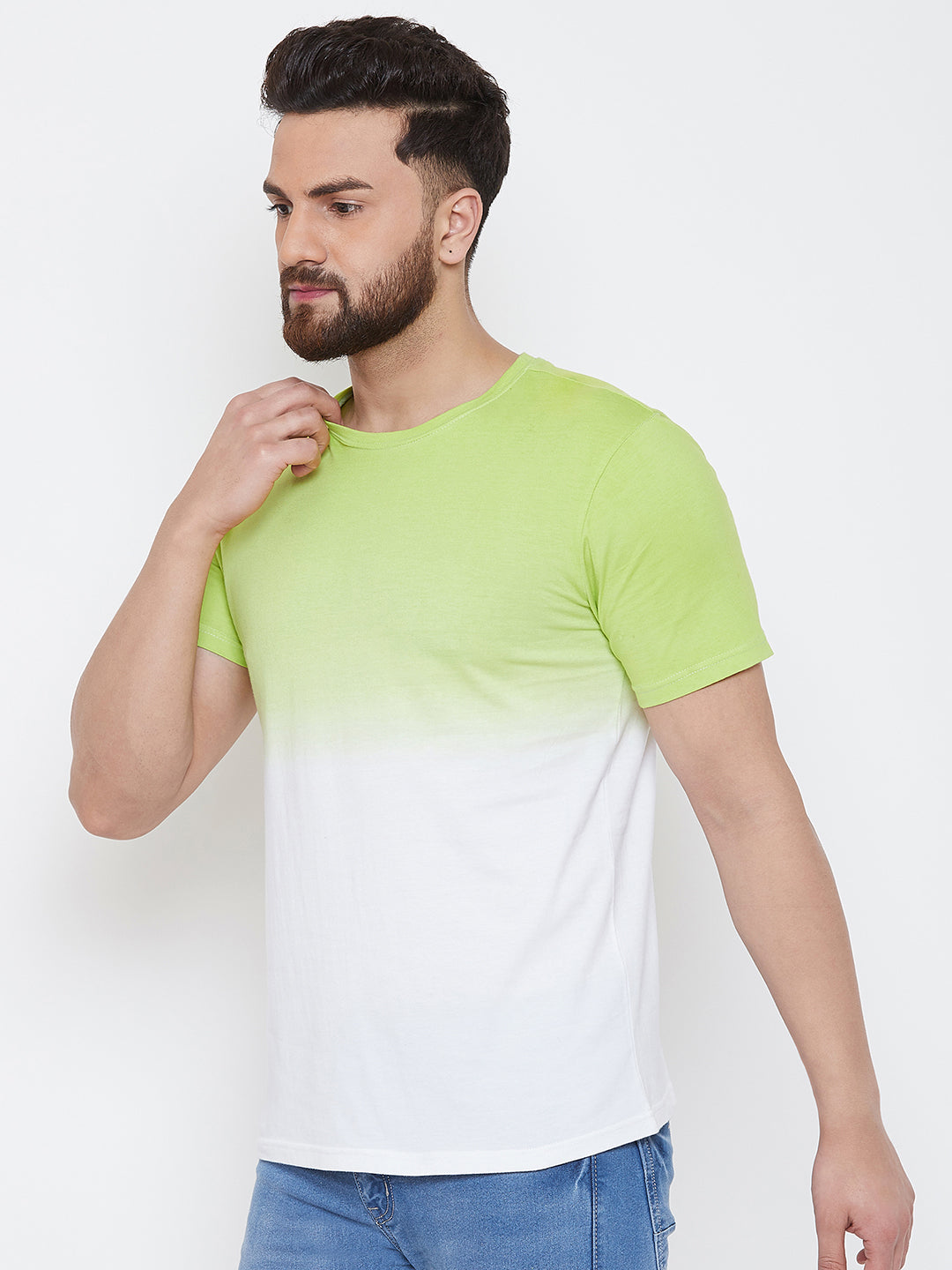 White/Green Half Sleeve Tie Dye Round Neck T-Shirt
