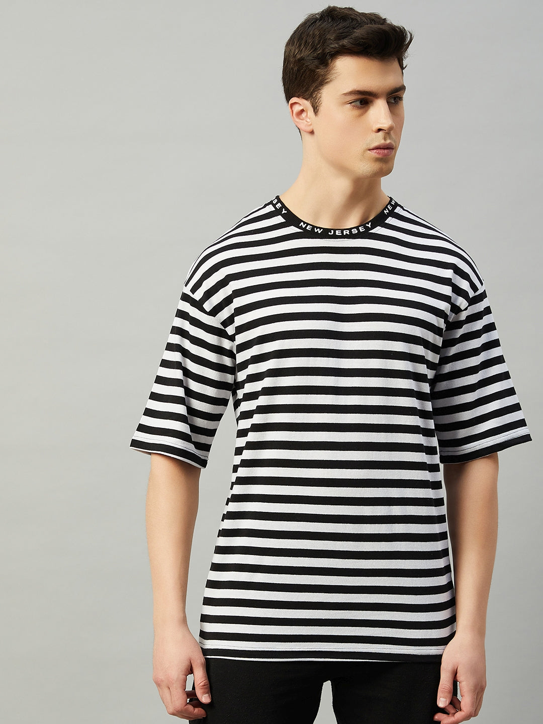 Black Oversized Striped Half Sleeve T-Shirt