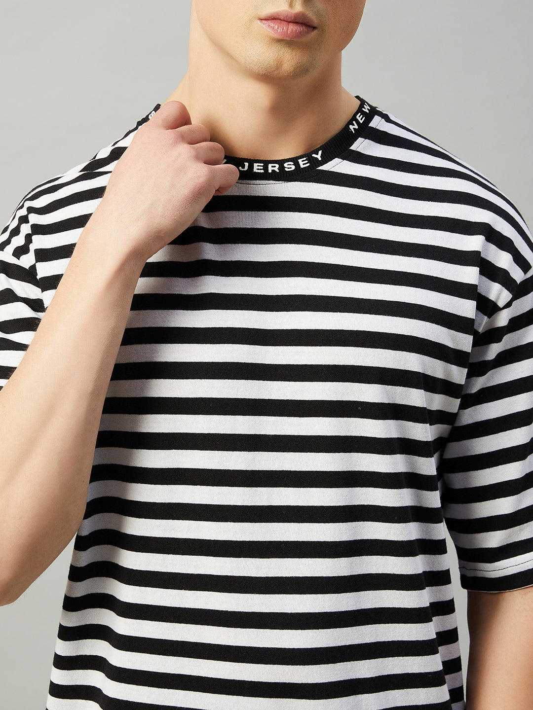 Black Oversized Striped Half Sleeve T-Shirt