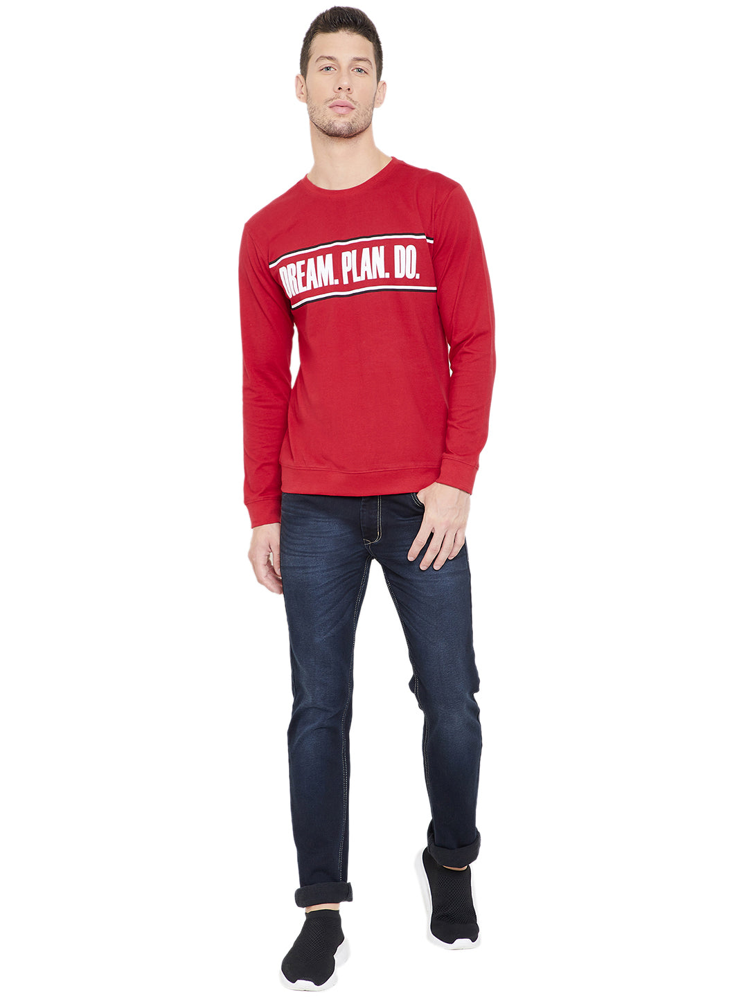 Red Men Full Sleeves Printed Round Neck T-Shirt