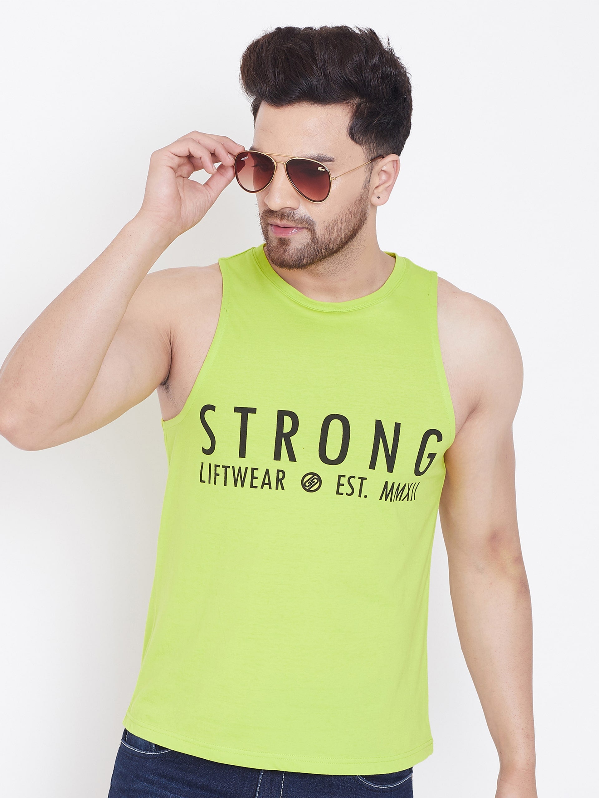 Neon Green Men's  Gym Sleeveless Printed Vest