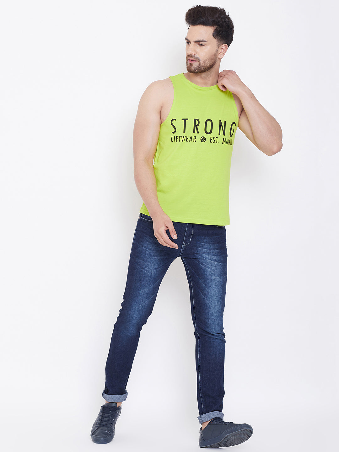 Neon Green Men's  Gym Sleeveless Printed Vest