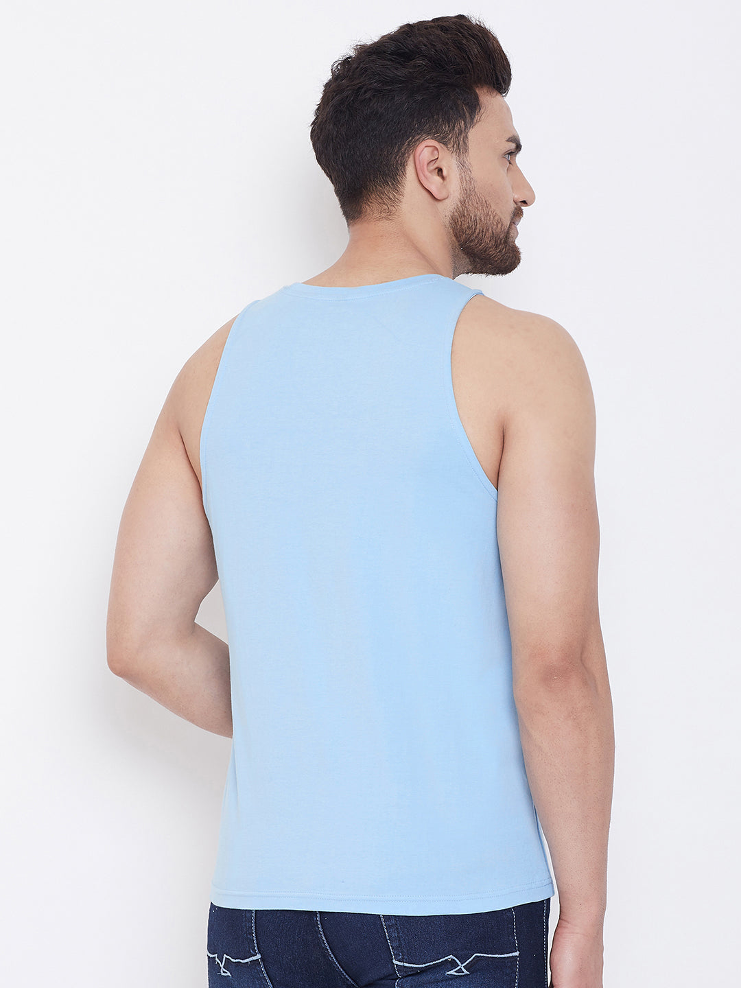 Sky Blue Men's  Gym Sleeveless Printed Vest