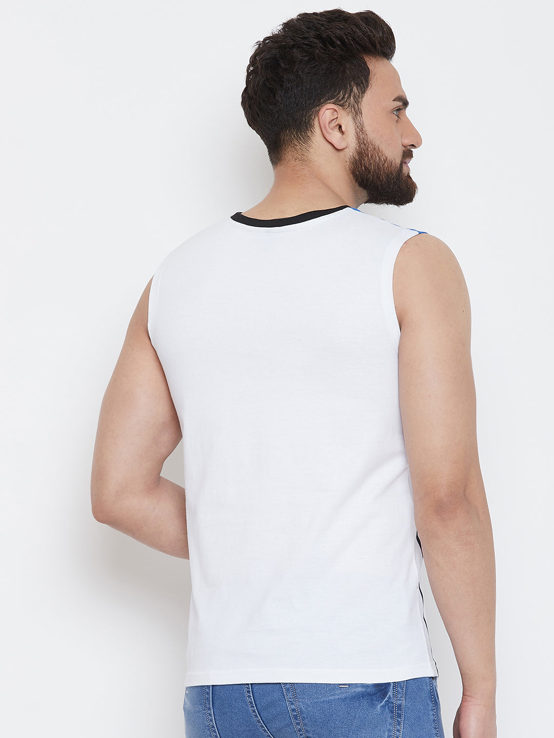 White Sleeveless Striper Round Neck T-shirt Vest