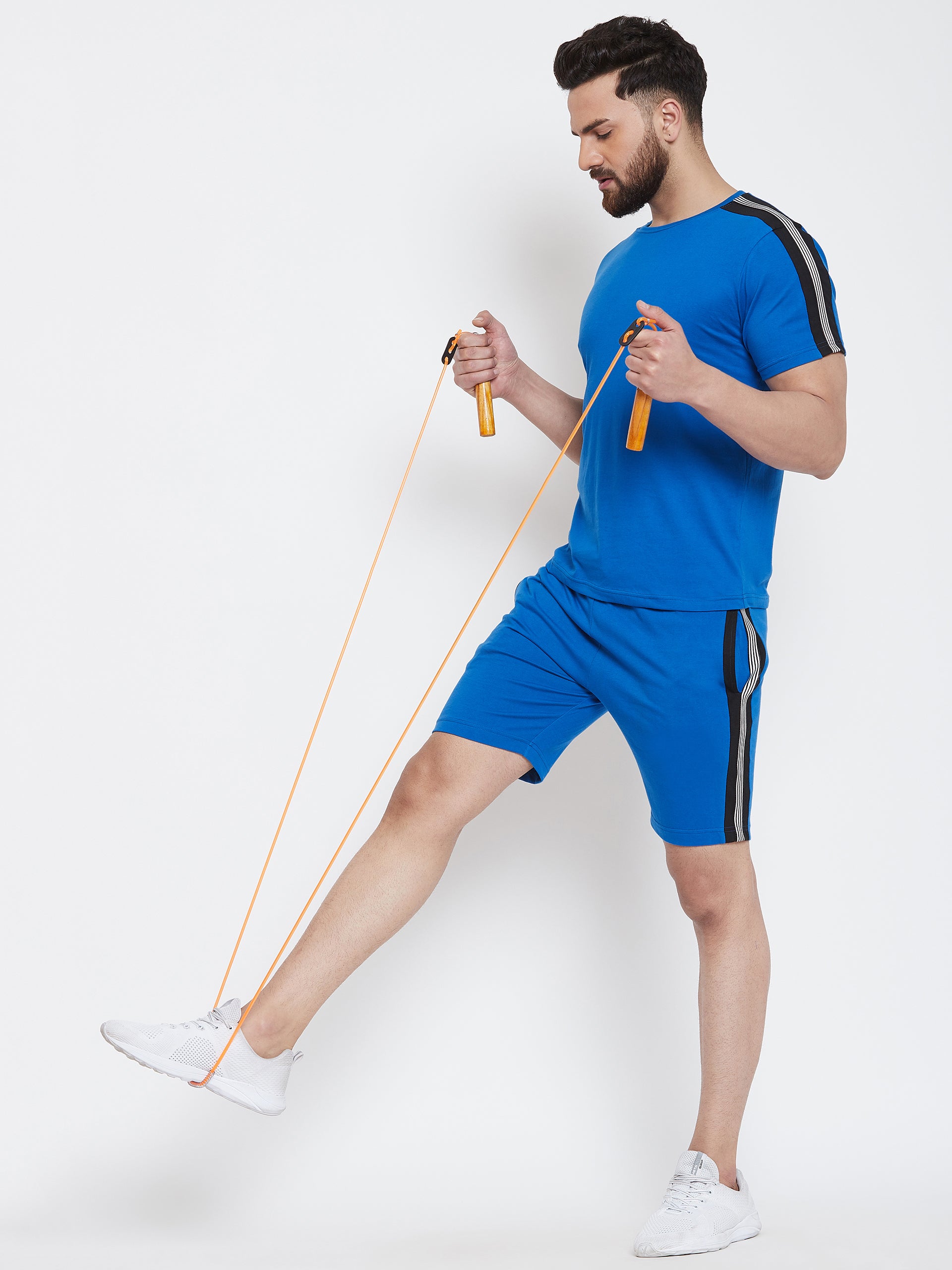 Royal Blue/Black Half Sleeve Round Neck T-Shirt & Short Set