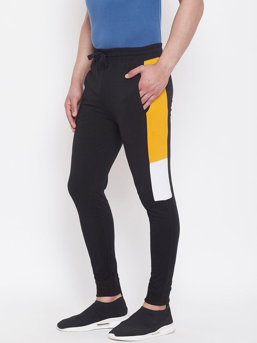 Black/Yellow/White Mid - Rise Slim Fit Joggers With Color Block