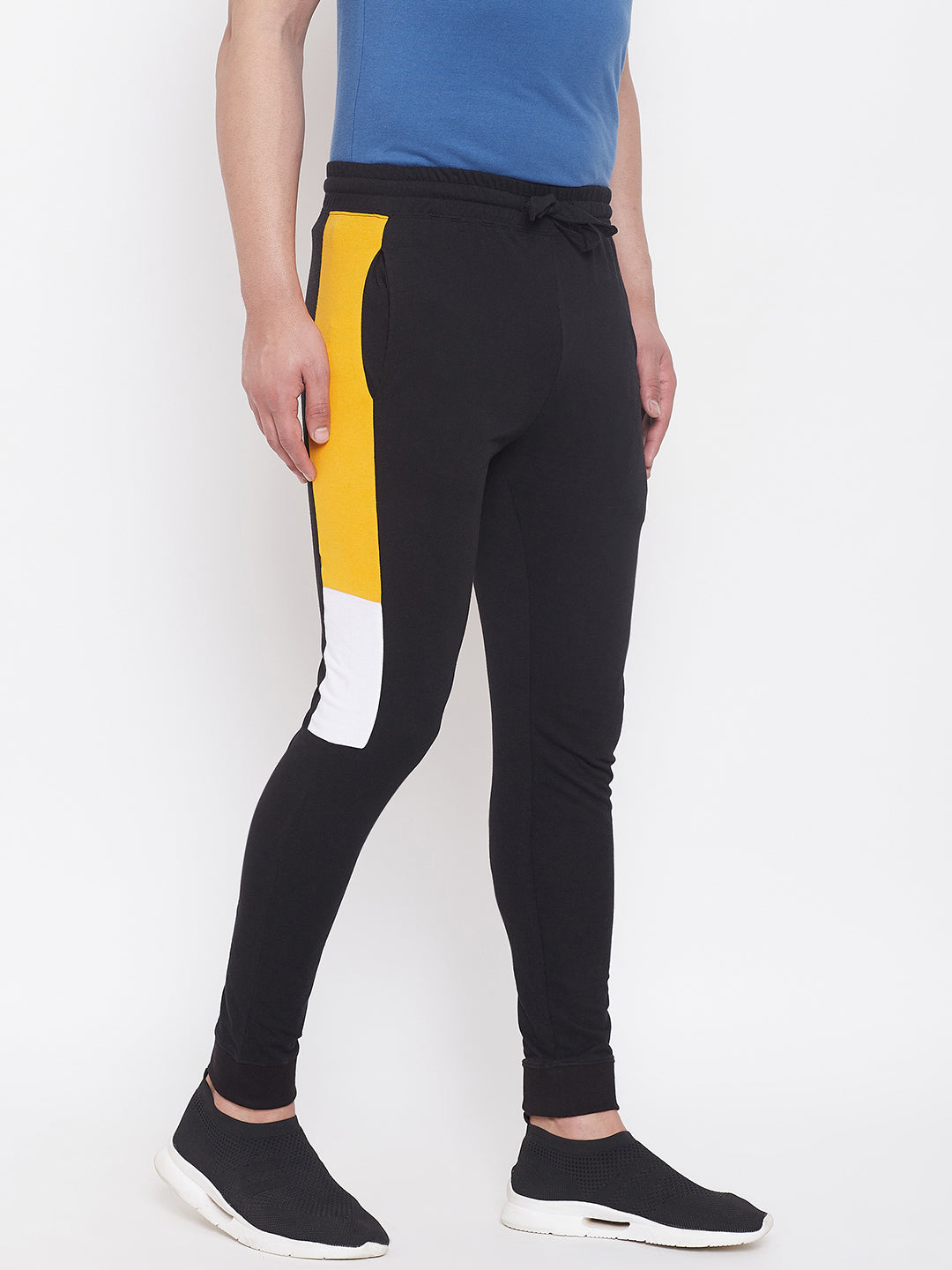 Black/Yellow/White Mid - Rise Slim Fit Joggers With Color Block
