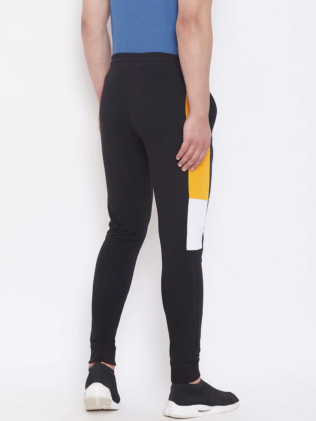 Black/Yellow/White Mid - Rise Slim Fit Joggers With Color Block