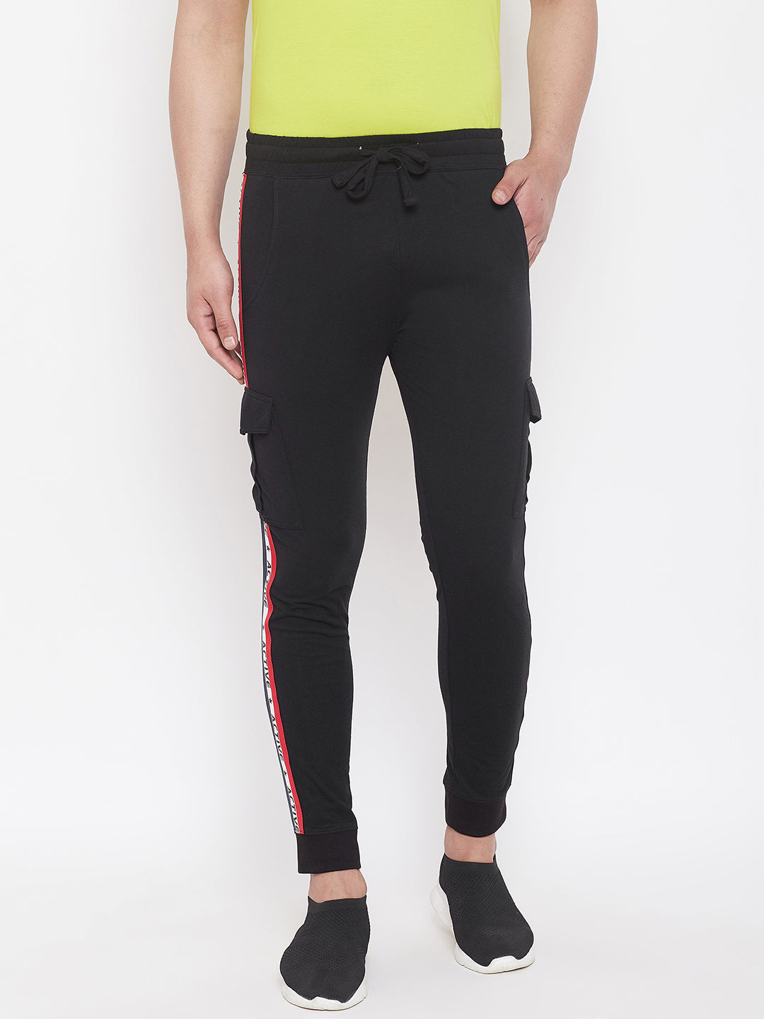 Black Mid - Rise Slim Fit Joggers With Contrast Taping