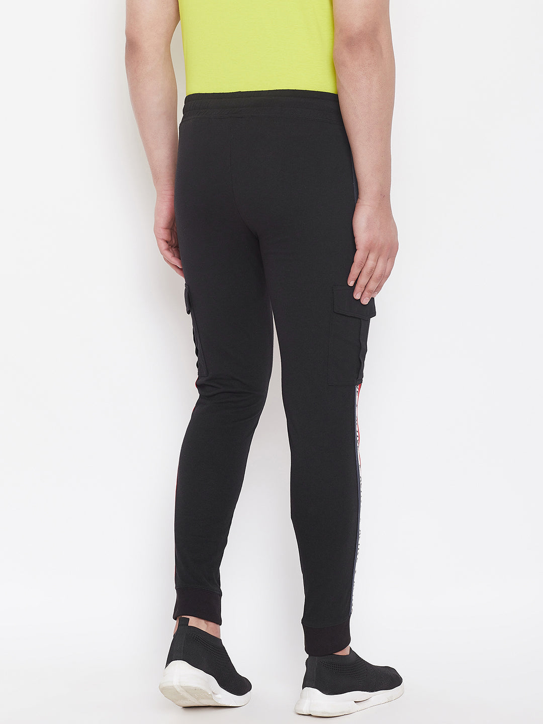 Black Mid - Rise Slim Fit Joggers With Contrast Taping