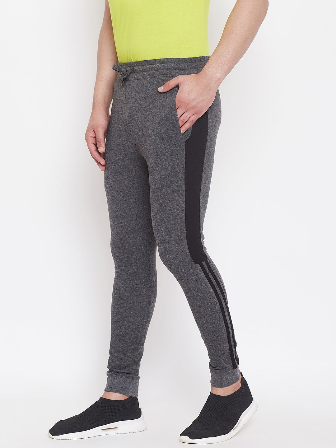 Anthramelange/Black Mid - Rise Slim Fit Joggers With Color Block