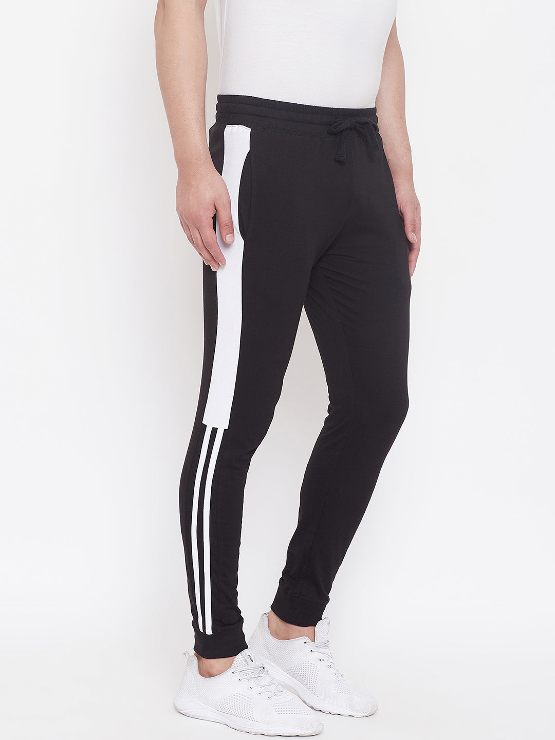 Black/White Mid - Rise Slim Fit Joggers With Color Block