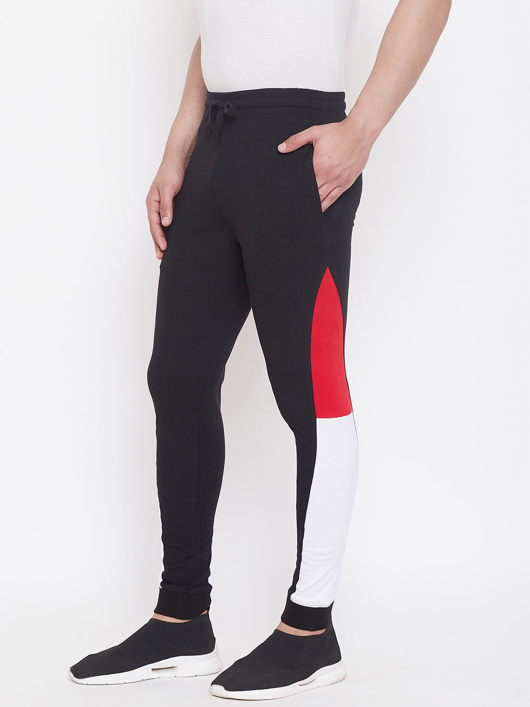 Black/Red/White Men'S Slim Fit Joggers With Color Block
