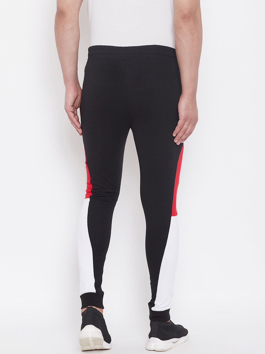 Black/Red/White Men'S Slim Fit Joggers With Color Block