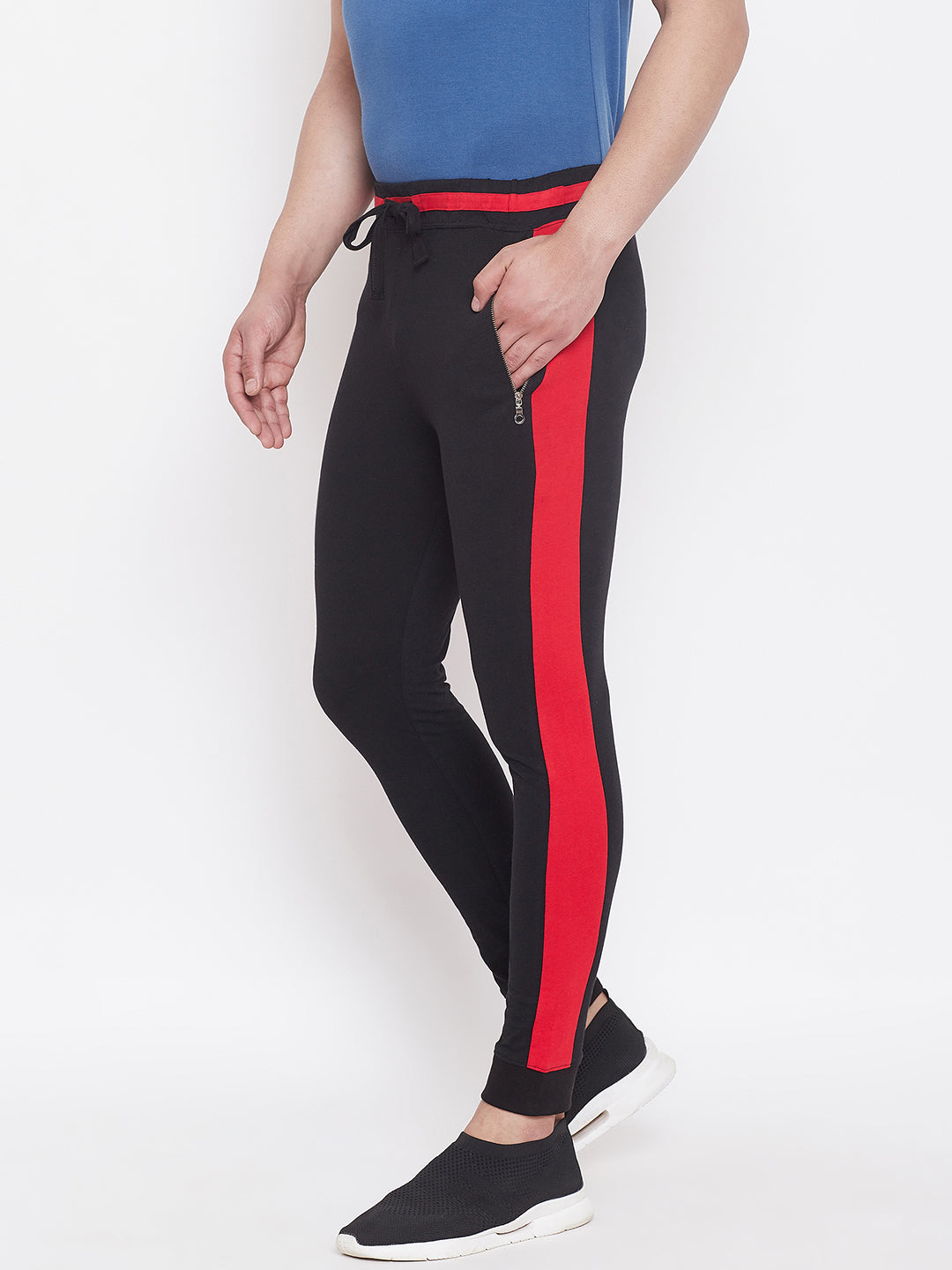 Black/Red Slim Fit Mid - Rise Joggers With Zipped Pocket'S