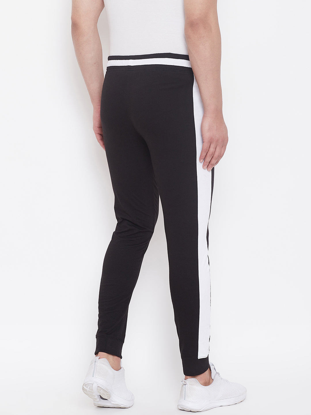 Black/White Slim Fit Mid - Rise Joggers With Zipped Pocket'S