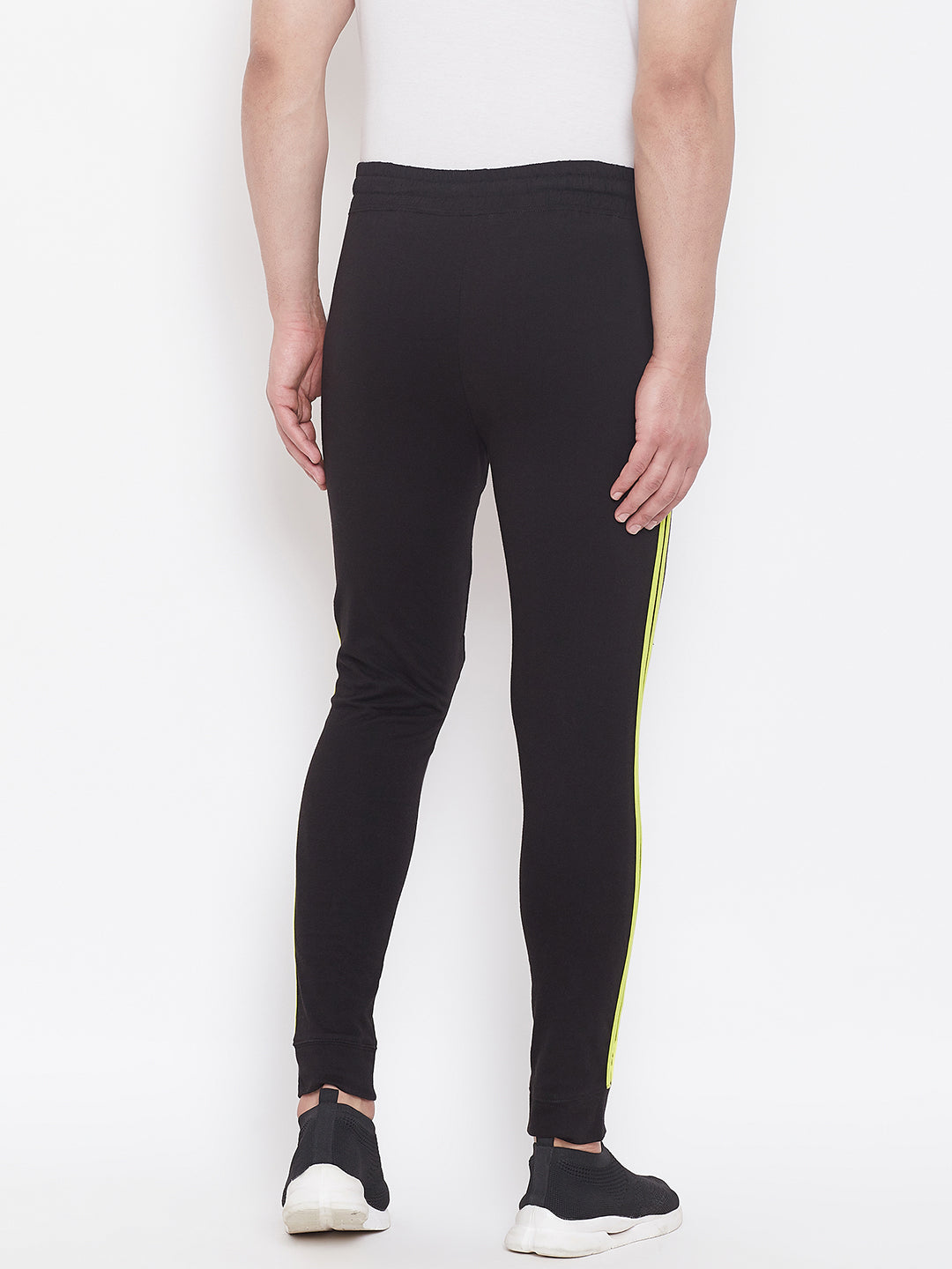 Black/Nion Green Mid - Rise Slim Fit Joggers With Contrast Taping