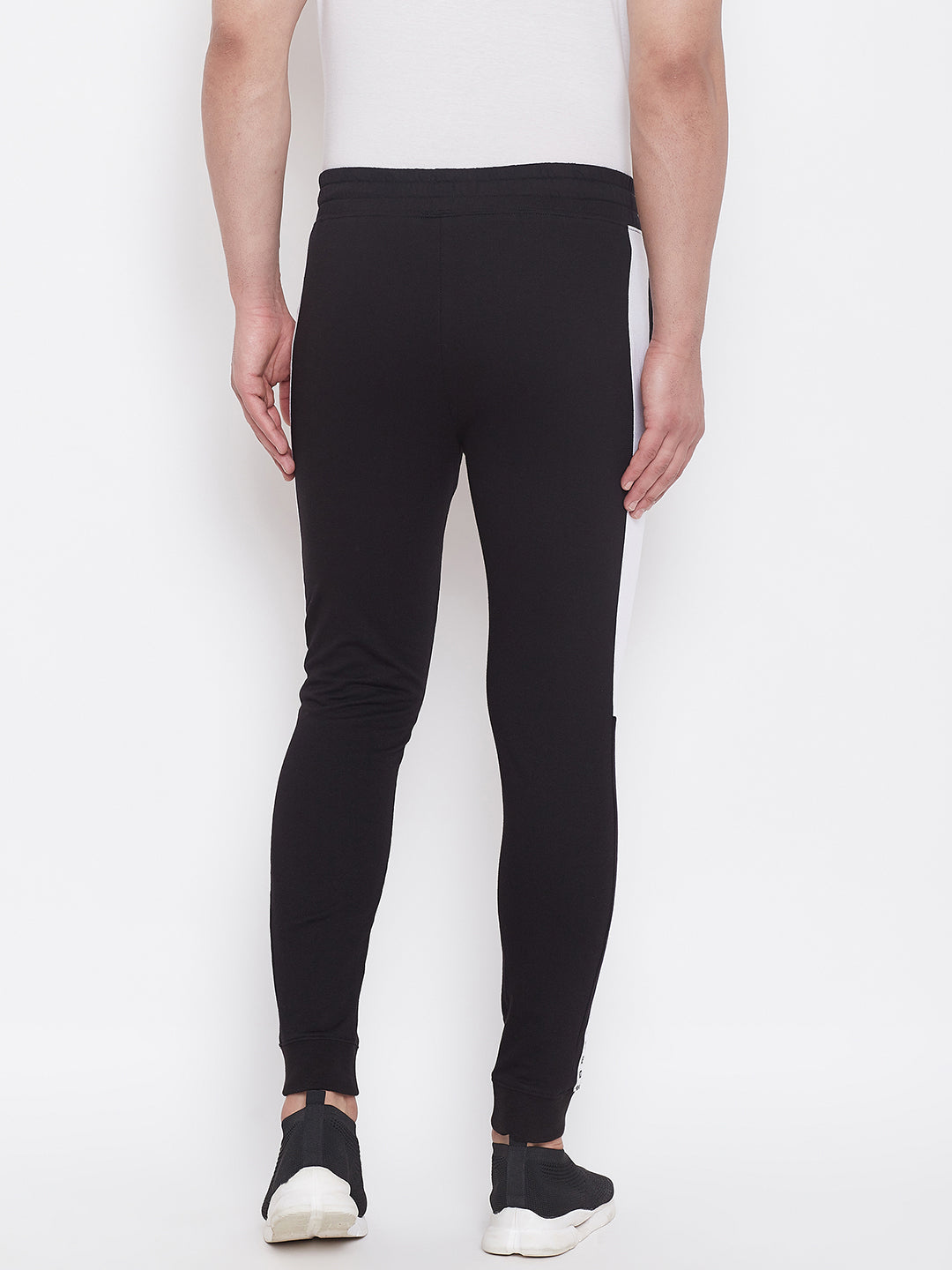 Black Slim Fit Mid - Rise Joggers With Contrast Taping