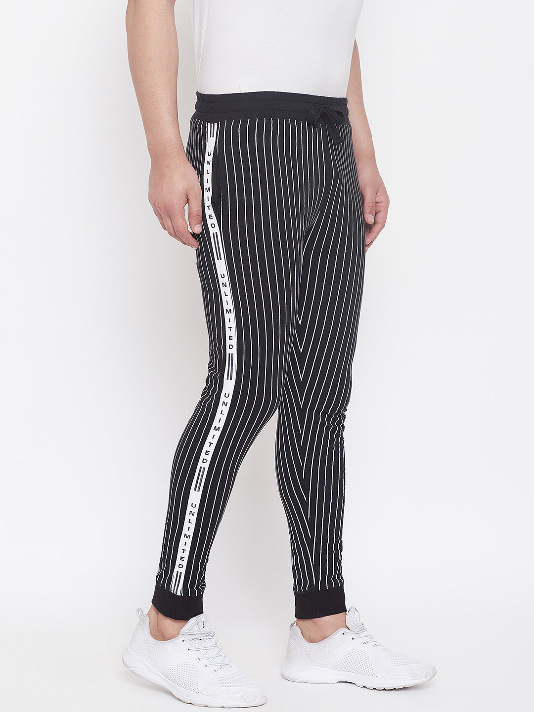 Black Slim Fit Striped Joggers With Contrast Taping