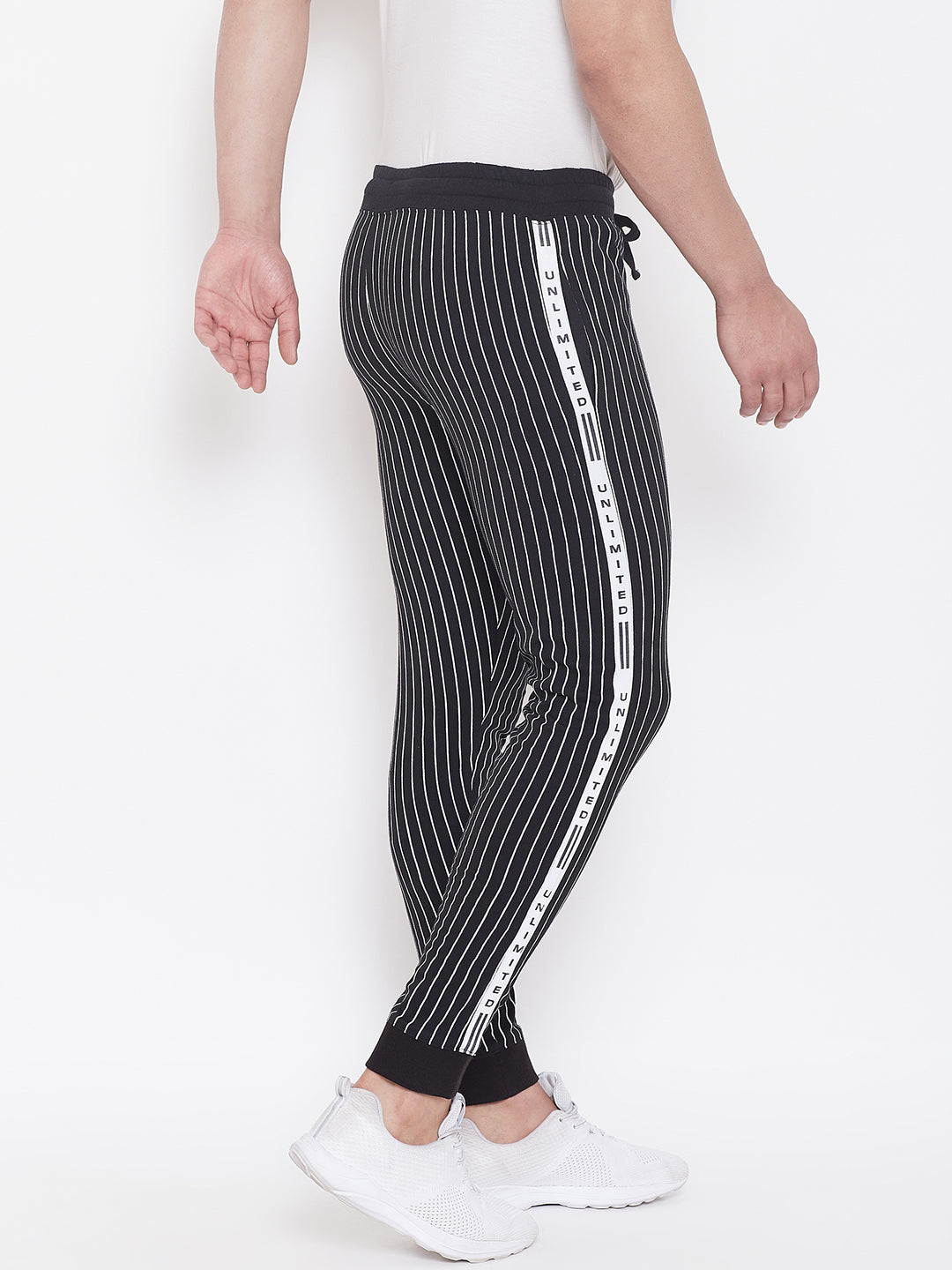 Black Slim Fit Striped Joggers With Contrast Taping