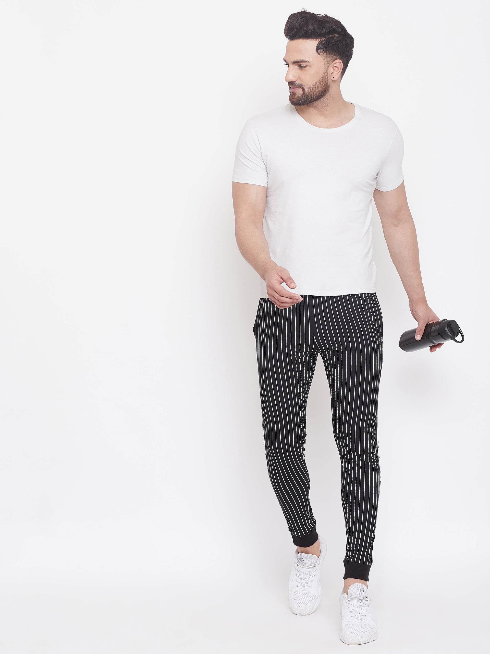 Black Slim Fit Striped Joggers With Contrast Taping