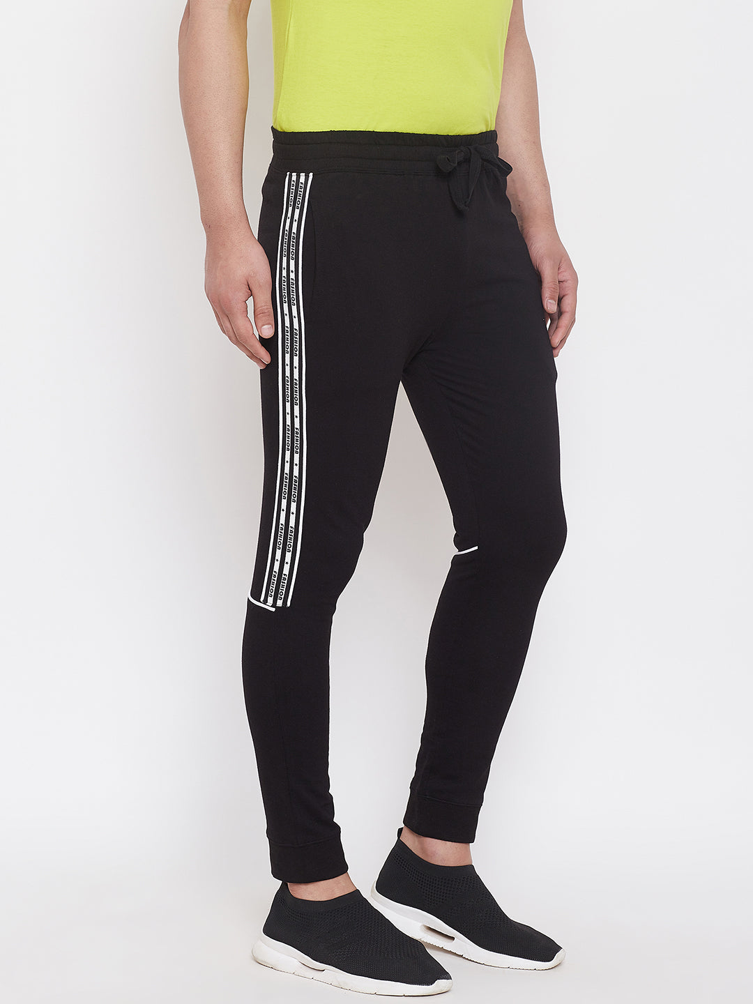 Black Mid - Rise Slim Fit Joggers With Contrast Taping