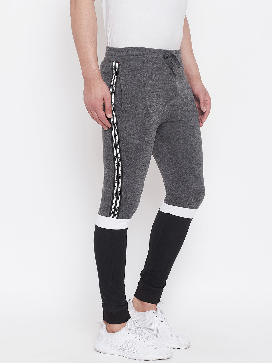 Anthramelange/Black/White Mid - Rise Slim Fit Joggers With Color Block