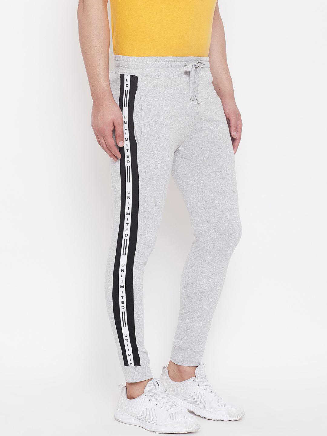 Grey Melange/Black Men'S Slim Fit Joggers With Color Block Side Taping