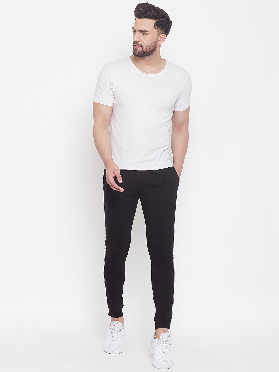 Black Slim Fit Joggers With Side Taping